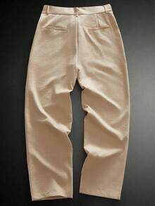 HIMLAND Men's Casual Pocketed Button Closure Versatile Commute Pants - Coffee Brown - View 3