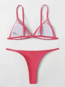 SHEIN Swim 纯色比基尼套装，适合海滩度假 - 西瓜粉 - 查看 2
