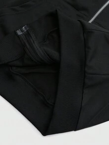 ROMWE MEN Men's Cross Zipper Collar Long Sleeve Casual Hoodie - Black - View 5