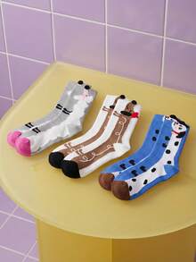 Joivida 1Pc/3pcs High Quality Cartoon Puppy Socks For Women |Dachshund | Poodle | Dalmatian | Thickened Warm Mid-Calf Socks, Soft Home Sleep Socks, Sweet Style Autumn Winter Gift ,Valentine's Day - Multicolor - View 1
