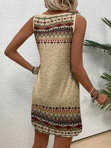EMERY ROSE Casual Retro Bohemian Style Women's Geometric Print Camisole Dress, Suitable For Summer,Casual - Multicolor - View 3
