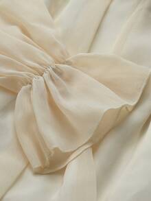 Franclia Women's Spring/Summer French Elegant Design Lace Patchwork Oblique Shoulder Long Sleeve Apricot Chiffon Casual Blouse - Apricot - View 5