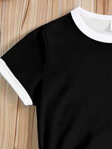 春夏少女休闲时尚创意个性清新简约爱心撞色印花舒适基础款短款T恤，温暖的夏秋风格，适合春、夏、秋季穿着，氛围感十足的上衣 - 彩色 - 查看 4