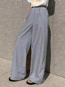 Livesso Women's Casual Striped Wide Leg Pants - Grey - View 3