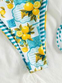 Swim Vcay Bộ bikini nữ mùa hè đi biển, dự lễ hội âm nhạc, thắt nơ, kẻ sọc, in hình chanh, kiểu thắt nút, dễ thương, thích hợp cho kỳ nghỉ. - Nhiều màu - Xem 4