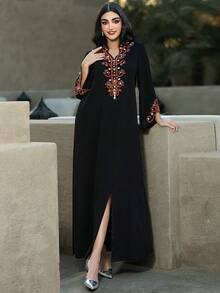 Layrah Áo choàng dài đính cườm thủ công nhiều màu sắc, thanh lịch và thoải mái. - màu đen - Xem 2