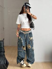 Coolane 女士秋季极简主义Y2K基础日常休闲返校街头风弹力白色宽松褶皱短款T恤黑白两件套 - 酒紅色 - 查看 9