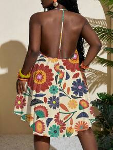 Slaydiva 春夏女士无袖吊带迷你连衣裙/新款音乐节/西部风/波西米亚风/复活节/纳什维尔/生日/毕业/学生日常/休闲百搭/休闲/邮轮/旅行/海滩日光浴/度假/活力花卉无袖吊带迷你连衣裙 - 彩色 - 查看 2