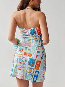 Soleia Vacation Island Elements Hollow Out Drawstring Waist Fitted Tube Dress, Suitable For Holiday, Date, Valentine's Day, Afternoon Tea, Spring/Summer - Multicolor - View 6