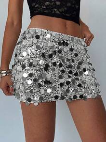 Aloruh Women's Sexy Low Waist Sequin Embroidered Mini Skirt For Party - Silver - View 4