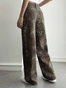 DAZY Women's Leopard Print Slant Pocket Casual Versatile Jeans - Brown - View 4