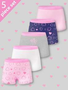 Sparklyn 5pcs/Pack Girls/Teens Heart Print Soft Comfortable Loose Daily Casual Hipster Panties