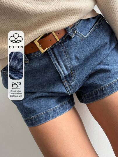 Livesso Women's Solid Color Retro Casual Denim Shorts