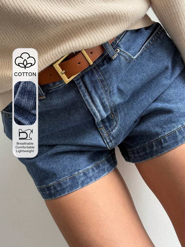 Livesso Women's Solid Color Retro Casual Denim Shorts