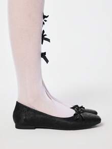ROMWE Goth 女士时尚系带圆头蝴蝶结装饰套脚鞋，印花软底玛丽珍鞋，适合派对、通勤和休闲穿着，春秋季情人节 - 黑色 - 查看 9