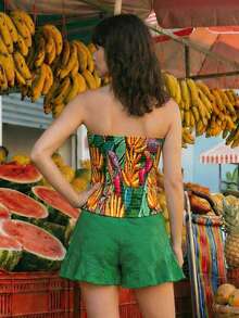 CAJUNI Women's Banana Print Casual Tube Top For Vacation - Green - View 2