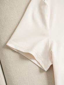 MTV | SHEIN 少女舒适字母图案短袖T恤短裤睡衣套装，夏季 - 杏色 - 查看 5