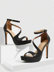 CUCCOO SZL Women's Buckle Design Fashion Daily Wear High Heel Sandals - Black - View 5