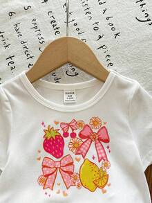 LMoss Kids Conjunto de 2 peças para bebê menina: camiseta de gola redonda em tricô liso e shorts listrados com babados na barra. - Multicolorido - Ver 4