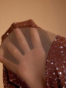 JIAN LASALA Mock Neck Glittery Knit Transparent Mesh Block Long Sleeves Sexy Party Bodysuits - Brown - View 8