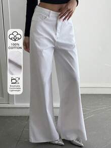 Livesso Quần nữ ống đứng màu trắng kiểu vintage, dáng rộng thoải mái, phù hợp cho công sở, đi làm và dạo phố, thích hợp cho mùa thu, xuân, hè. - trắng - Xem 1
