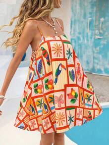 Vivid Eden 女士海鲜印花无袖连衣裙 - 紅色 - 查看 8