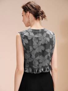 Arave Women's Elegant Cutout Fabric Button Vest - Dark Grey - View 3