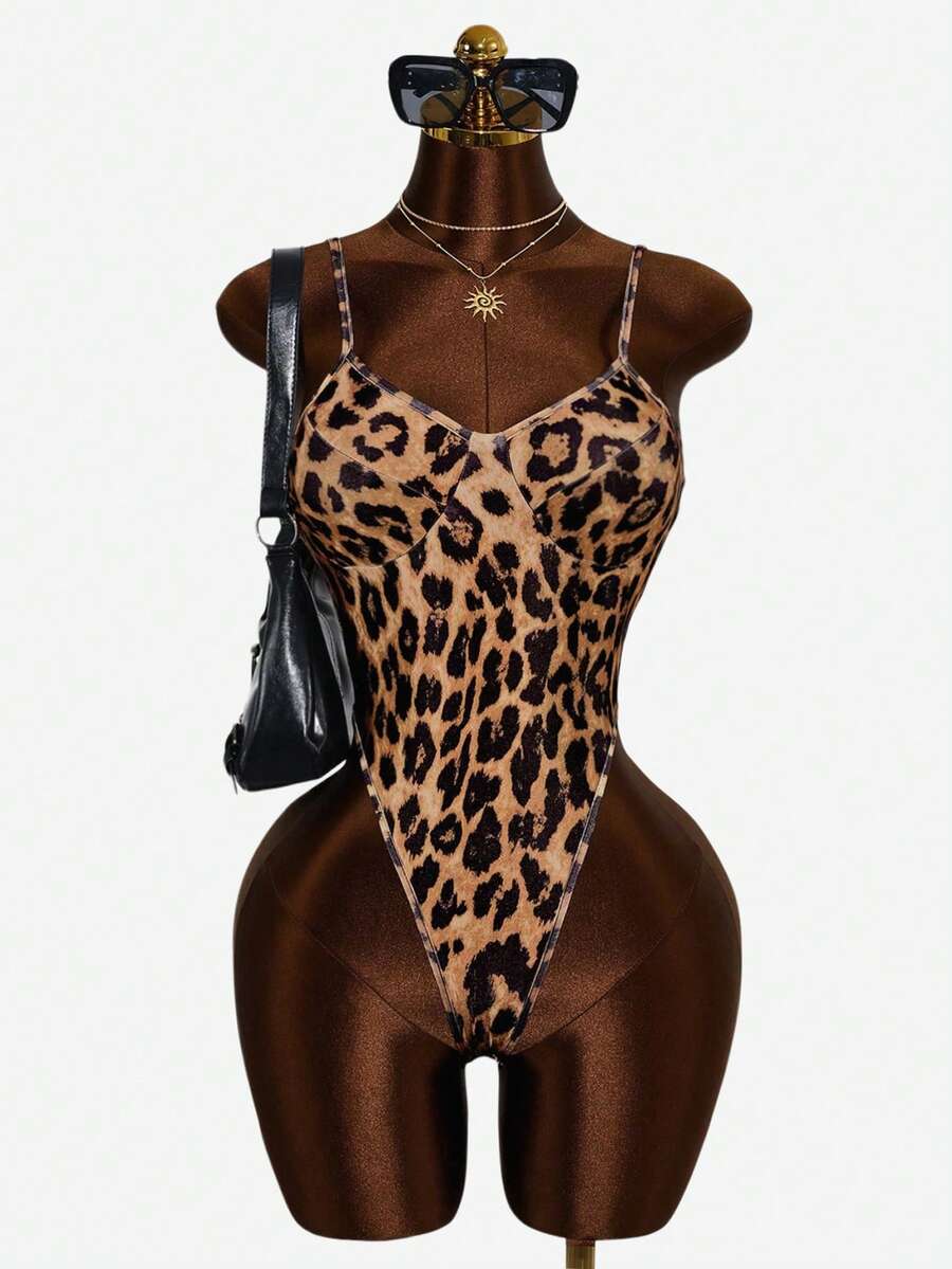 Mistrie Women's Leopard Print Backless Bodysuit - Multicolor - View 1