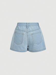 SHEIN MOD Quần short denim ống rộng dáng casual, thêu hoa, có túi xéo, dành cho nữ. - Màu xanh lam - Xem 9