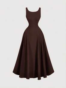 SHEIN MOD 露背蝴蝶结A字中长连衣裙，婚纱，约会礼服，情人节礼服 - 咖啡棕 - 查看 2