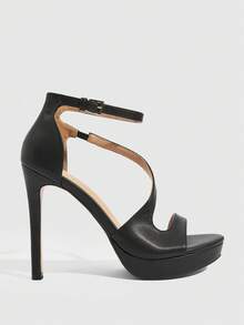 CUCCOO SZL Women's Buckle Design Fashion Daily Wear High Heel Sandals - Black - View 2