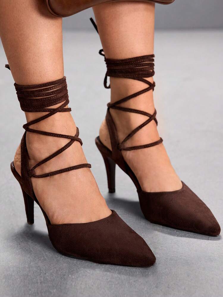 CUCCOO SZL Classic Lace-Up Pointed Toe High Heels, Fashionable & Elegant For Commuting Valentine's Day