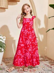 SHEIN Tween Girl Floral Print Casual Vacation Dress - Multicolor - View 5