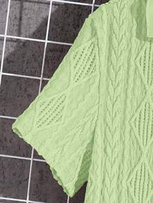 两件套男童纹理面料 Polo 衫（带领拉链）和纹理面料短裤套装，舒适休闲度假风，适合户外玩耍、街头摄影、派对、城市漫步等场合。 - 薄荷綠 - 查看 5