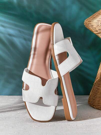 SHUZIA Superventas de todos los tiempos Sandalias de mujer con corte en forma de arnés, punta abierta, inspiradas en el lujo, de PU blanco con relieve