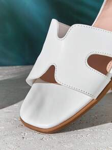 SHUZIA 畅销女式奢华风格露趾镂空简约 PU 白色拖鞋