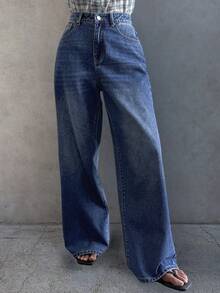 DAZY Women's High Waist Pocketed Wide Leg Loose Casual Versatile Jeans - Blue - View 6