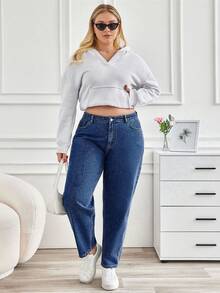 Plus Size Casual Commuter Washed Tapered Jeans - Dark Wash - View 7