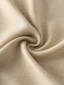 SHEIN Holidaya 杏色长连衣裙，黑色撞色滚边，V领，荷叶边下摆，超大袖子，女士款 - 杏色 - 查看 5