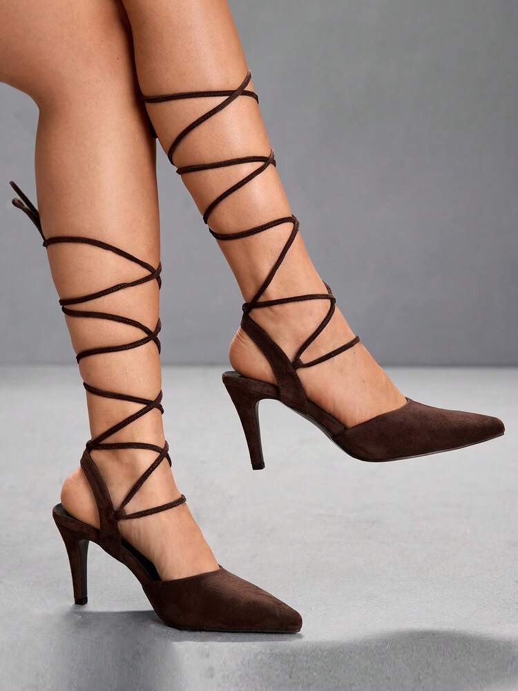CUCCOO SZL Classic Lace-Up Pointed Toe High Heels, Fashionable & Elegant For Commuting Valentine's Day