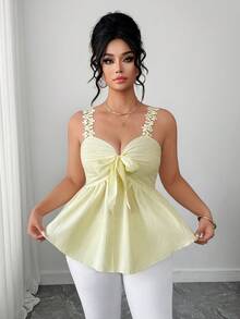 Elenzga Plus Size Women's Elegant Butterfly Decor A-Line Camisole, Spring/Summer - Pale Yellow - View 3