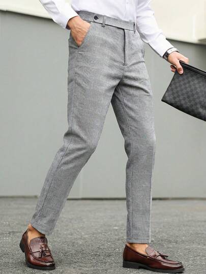 Manfinity Mode Men's Mature Casual Plaid Tapered Suit Pants, Suitable For Daily Casual Wear, Weekend Outings, Travel, Gatherings With Friends, Etc. This Pant Is An Indispensable Versatile Item In A Man's Wardrobe, And Makes A Great Gift For A Boyfriend Or Husband. Grey Dress Pants Men Men Slacks Summer Breathable Slacks For Men Men Trousers Men Plaid Pants