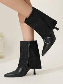 CUCCOO CHICEST Women's Pointed Toe Buckle Design Fashion Stiletto Ankle Boots Fall Shoes - Black - View 5
