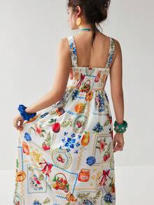 Soleia Women's Casual Fruit Print Sleeveless Mid-Length Dress, Suitable For Vacation Vacation Outfits, Beach Dresses, Summer, Tropical Outfits, Cute And Fun - Multicolor - View 1