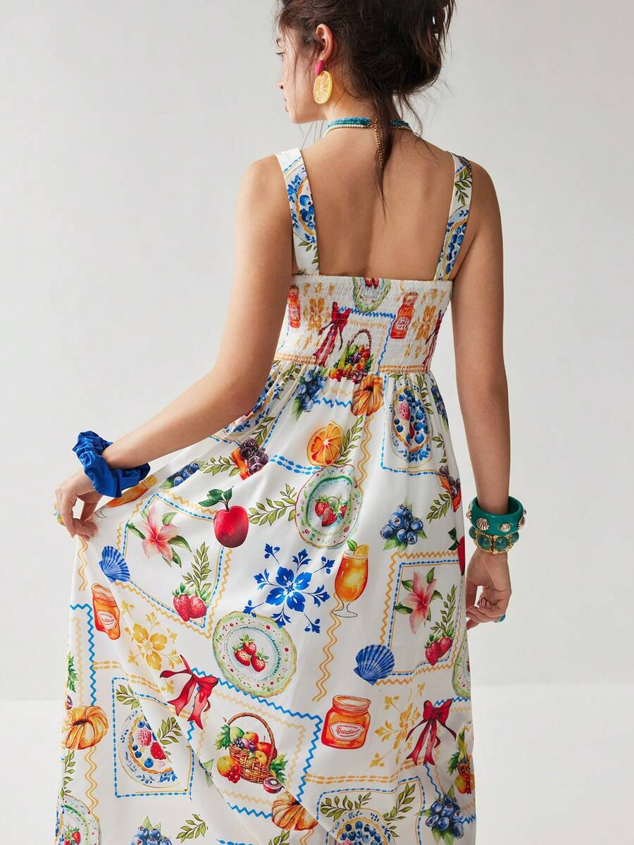 Soleia Women's Casual Fruit Print Sleeveless Mid-Length Dress, Suitable For Vacation Vacation Outfits, Beach Dresses, Summer, Tropical Outfits, Cute And Fun - Multicolor - View 1