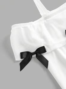 Firerie Kids 少女休闲优雅蝴蝶结露肩白色上衣T恤和喇叭裤套装 - 黑與白 - 查看 6