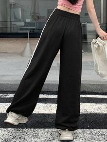 DAZY Women's Long Baggy Drawstring Waist Flared Leg Sweatpants Fall Women Joggers - Black - View 2