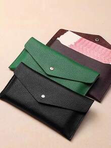 1pc PU Leather Money Envelopes For Cash, Reusable Cash Envelope Wallet For Travel And Budgeting, Multifunctional Banknote Wallet Cover Envelope Clip Coin - Multicolor - View 3