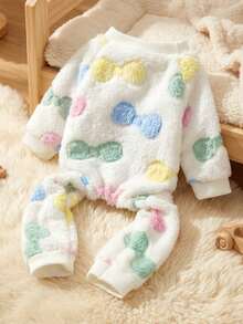 PETSIN 1pc Colorful Bow Print Pet Jumpsuit Autumn And Winter Thick Warm Flannel Pet Clothing - Multicolor - View 2