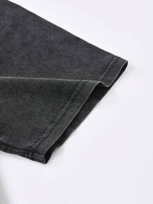 ROMWE MEN Men's Round Neck Rhinestone Five-Pointed Star Graphic Casual Daily Washed Short Sleeve T-Shirt Spring/Summer - Black - View 4